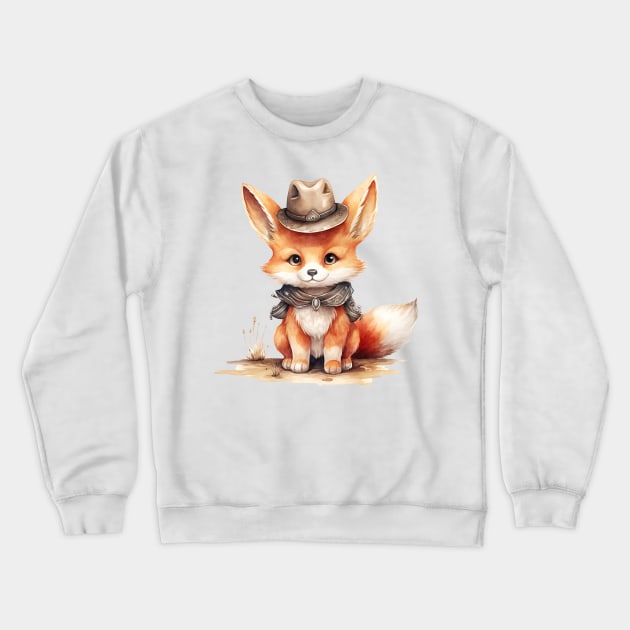 Red Fox Wearing a Cowboy Hat Crewneck Sweatshirt by Chromatic Fusion Studio